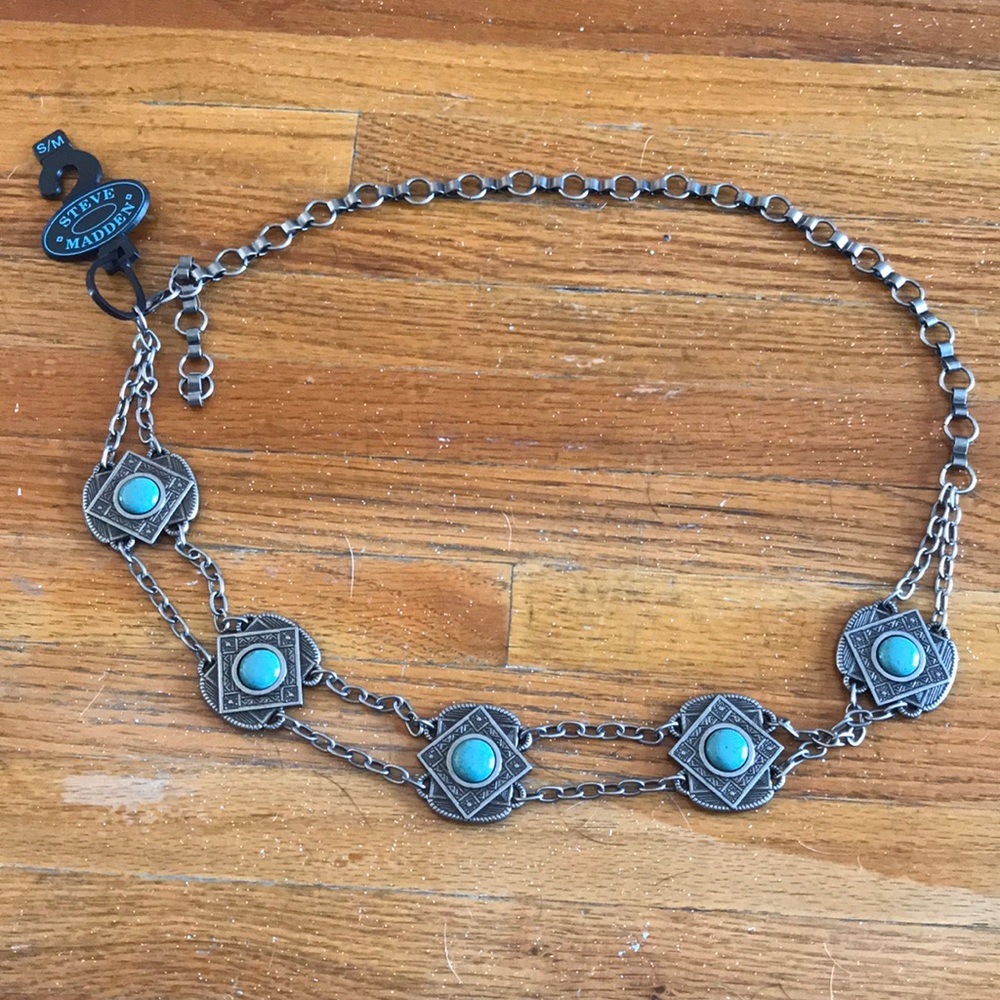 Silver and Turquoise Chain Belt by Peter Grimm